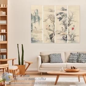 Tranh Bộ Tứ Quý Thiếu nữ Xinh đẹp