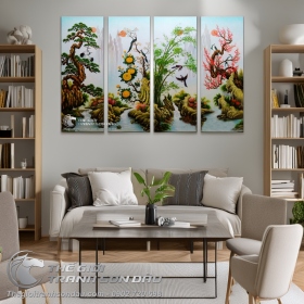 Tranh bộ tứ quý Tùng Cúc Trúc Đào