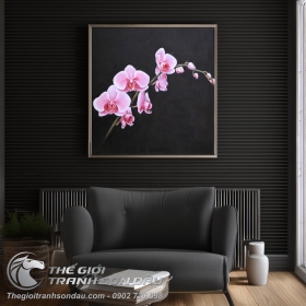 Tranh Cành Hoa Lan Hồng Tả Thực