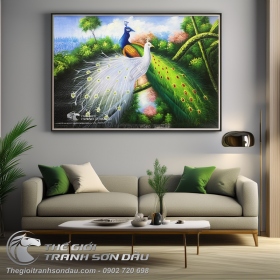 Tranh Chim Công Đẹp Vẽ Sơn Dầu