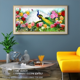 Tranh Chim Công và Hoa Mẫu Đơn