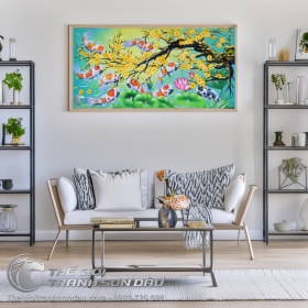 Tranh Cửu Ngư Quần Hội Dưới Gốc Mai Vàng