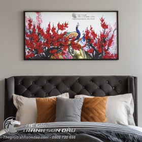 Tranh Đôi Chim Công Trong Vườn Đào