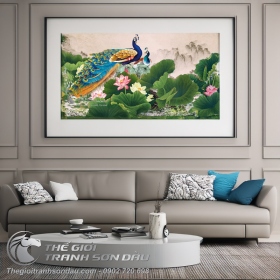 Tranh Đôi Chim Uyên Ương Bên Hoa Sen Hồng