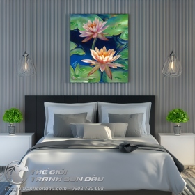 Tranh Hai Đoá Hoa Sen Hé Nở