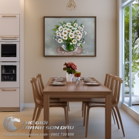 Tranh Hiện Đại Vẽ Bình Hoa Cúc Trắng Nghệ Thuật