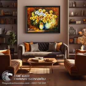 Tranh Hoa Cúc Vẽ Sơn Dầu Màu Sắc Sặc Sỡ