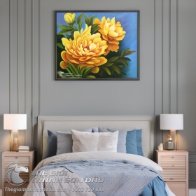 Tranh Hoa Mẫu Đơn 2 Bông Màu Vàng