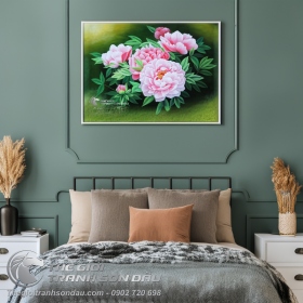 Tranh Hoa Mẫu Đơn Đẹp Màu Hồng Trắng