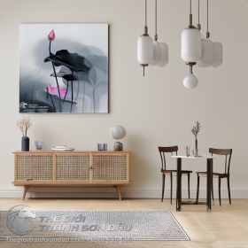 Tranh Hoa Sen Hồng Mờ Ảo