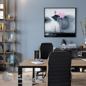 Tranh Hoa Sen Hồng Và Con Chuồn Chuồn