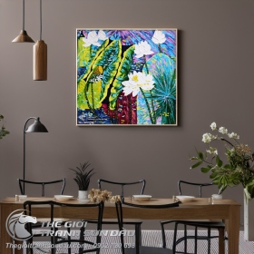 Tranh Hoa Sen Trắng Vẽ Dày Màu