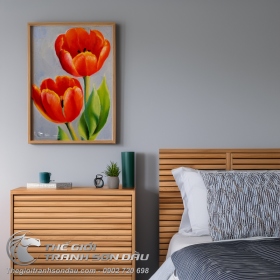 Tranh Hoa Tulip Màu Đỏ Ấn Tượng