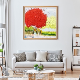 Tranh Nghệ Thuật Hiện Đại Phố Hoa Cây Đỏ