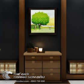 Tranh Phong Cảnh Hiện Đại Phố Hoa Cây Xanh Lá