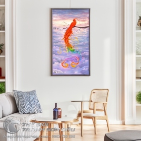 Tranh Phụng Hoàng Lửa Đậu Trên Cành Hoa