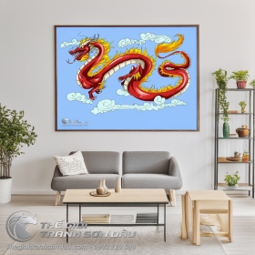Tranh Rồng Đỏ Cưỡi Mây Trắng