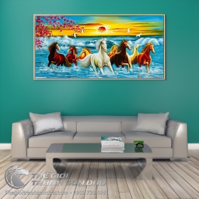 Tranh Sơn Dầu Bát Mã Đón Xuân Sang