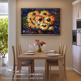 Tranh Sơn Dầu Bình Hoa Hướng Dương Vẽ Bay Nghệ Thuật