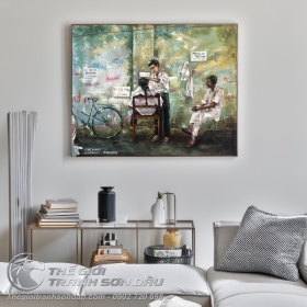 Tranh Sơn Dầu Cảnh Cắt Tóc Vỉa Hè Ở Việt Nam