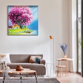 Tranh Sơn Dầu Cây Tím Phong Cảnh Việt Nam