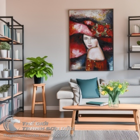 Tranh Sơn Dầu Cô Gái Nón Đỏ Vẽ Dày Nghệ Thuật