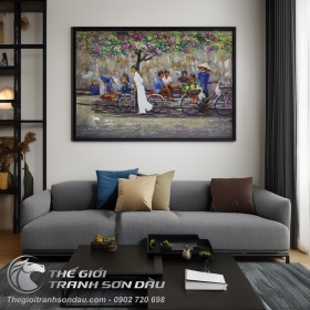 Tranh Sơn Dầu Cô Gái Việt Nam Đi Xe Đạp