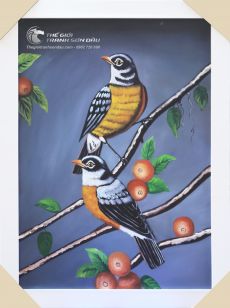 Tranh Sơn Dầu Đôi Chim Uyên Ương Bên Nhau