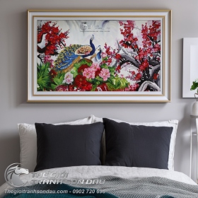 Tranh Sơn Dầu Đôi Công Uyên Ương Đẹp