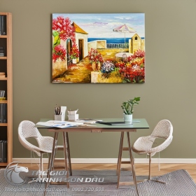Tranh Sơn Dầu Góc Phố Nhỏ Bên Bờ Biển