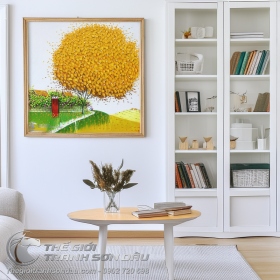 Tranh Sơn Dầu Hiện Đại Phố Hoa Tông Vàng