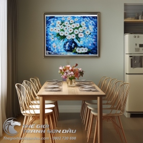 Tranh Sơn Dầu Hoa Cúc Trắng Dày Màu