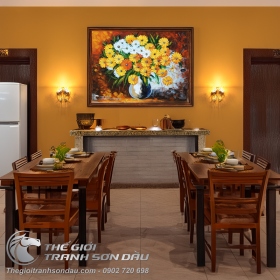 Tranh Sơn Dầu Hoa Cúc Vàng Dày Màu