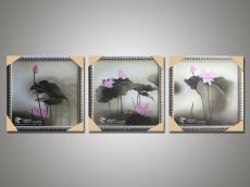 Tranh Sơn Dầu Hoa Sen Mờ Ảo Bộ 3 Bức Đẹp