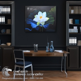 Tranh Sơn Dầu Hoa Sen Trắng Trang Trí Phòng Ăn