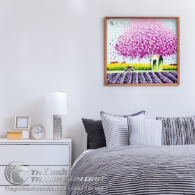 Tranh Sơn Dầu Phố Cây Màu Hồng Đẹp