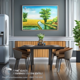 Tranh Sơn Dầu Phong Cảnh Bụi Tre Cánh Đồng