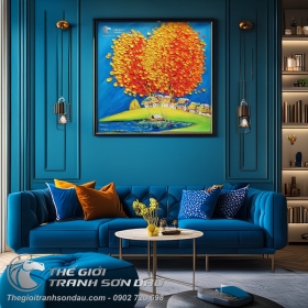 Tranh Sơn Dầu Phong Cảnh Cây Đắp Nổi Màu Cam