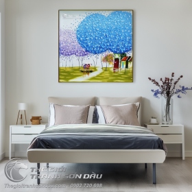 Tranh Sơn Dầu Phong Cảnh Cây Xanh Trang Trí Phòng Làm Việc