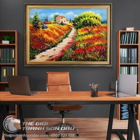 Tranh Sơn Dầu Phong Cảnh Con Đường Hoa