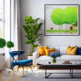 Tranh Sơn Dầu Phong Cảnh Phố Hiện Đại Màu Xanh Lá