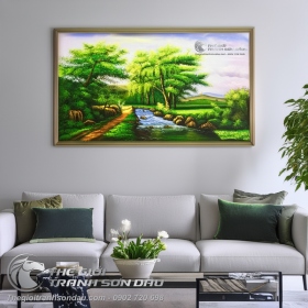 Tranh Sơn Dầu Phong Cảnh Rừng Cây Sông Nước Trang Trí Phòng Khách