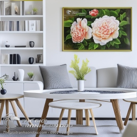 Tranh Sơn Dầu Phong Thủy Ba Bông Hoa Mẫu Đơn