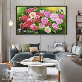 Tranh Sơn Dầu Phong Thủy Vườn Hoa Mẫu Đơn