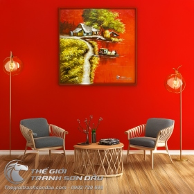 Tranh Sơn Dầu Quê Hương Cảnh Xóm Cũ Quê Nghèo