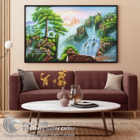 Tranh Sơn Dầu Sơn Thủy Cây Tùng Trên Núi