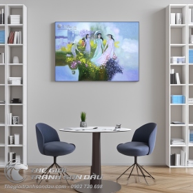 Tranh Sơn Dầu Thiếu Nữ Việt Nam Mặc Áo Dài Nón Lá