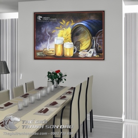 Tranh Sơn Dầu Thùng Bia Trang Trí Phòng Rượu