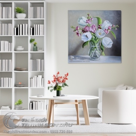 Tranh Sơn Dầu Tĩnh Vật Bình Hoa Trang Trí Phòng Ngủ