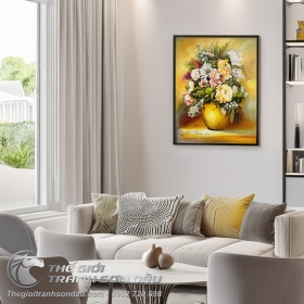 Tranh Sơn Dầu Vẽ Bình Hoa Trang Trí Phòng Khách Đẹp